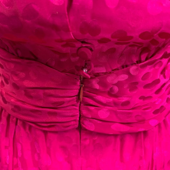 WIM HEMMINK Vintage Pure Silk Hot Pink Button Back Gathered Waist Dress - Picture 12 of 16